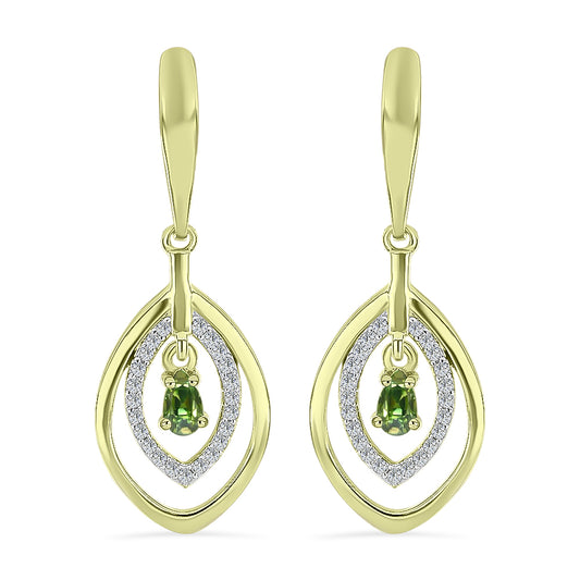 Cercei din Argint 925 Placat cu Aur ( 5.11 grame ) cu Safir verde și Topaz Alb 0.78 Carate