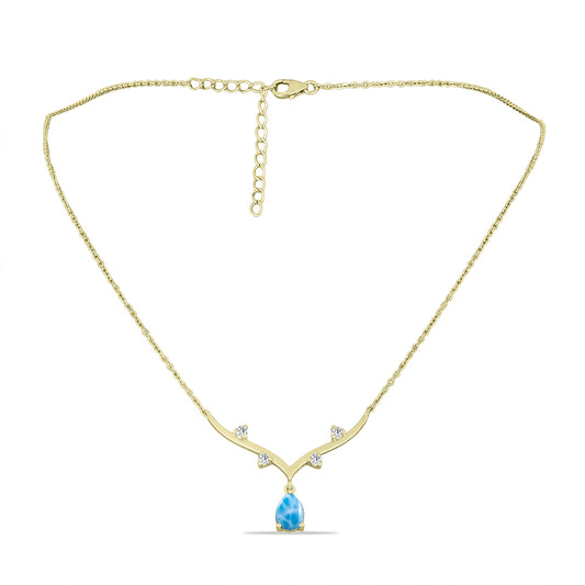 Colier din Argint 925 Placat cu Aur ( 4.05 grame ) cu Larimar(Piatra delfinului) și Topaz Alb 1.7 Carate