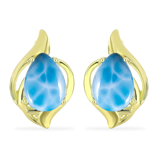 Cercei din Argint 925 Placat cu Aur ( 4.04 grame ) cu Larimar(Piatra delfinului) 4.79 Carate