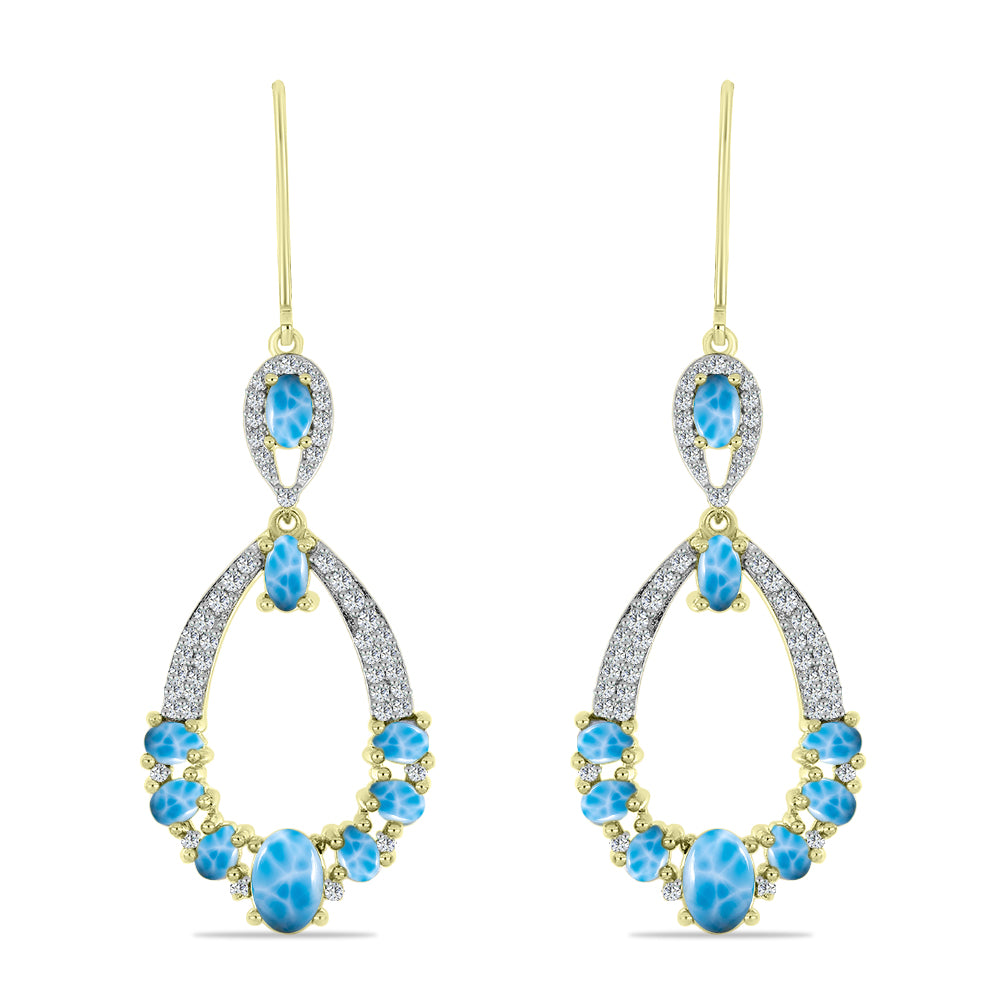 Cercei din Argint 925 Placat cu Aur ( 7.17 grame ) cu Larimar(Piatra delfinului) 5.87 Carate 1 