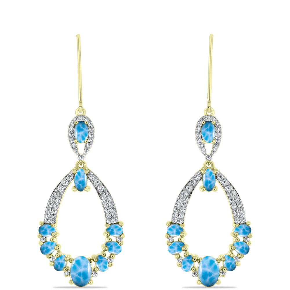 Cercei din Argint 925 Placat cu Aur ( 7.17 grame ) cu Larimar(Piatra delfinului) 5.87 Carate 3 