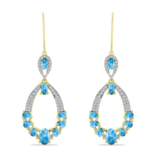 Cercei din Argint 925 Placat cu Aur ( 7.17 grame ) cu Larimar(Piatra delfinului) 5.87 Carate