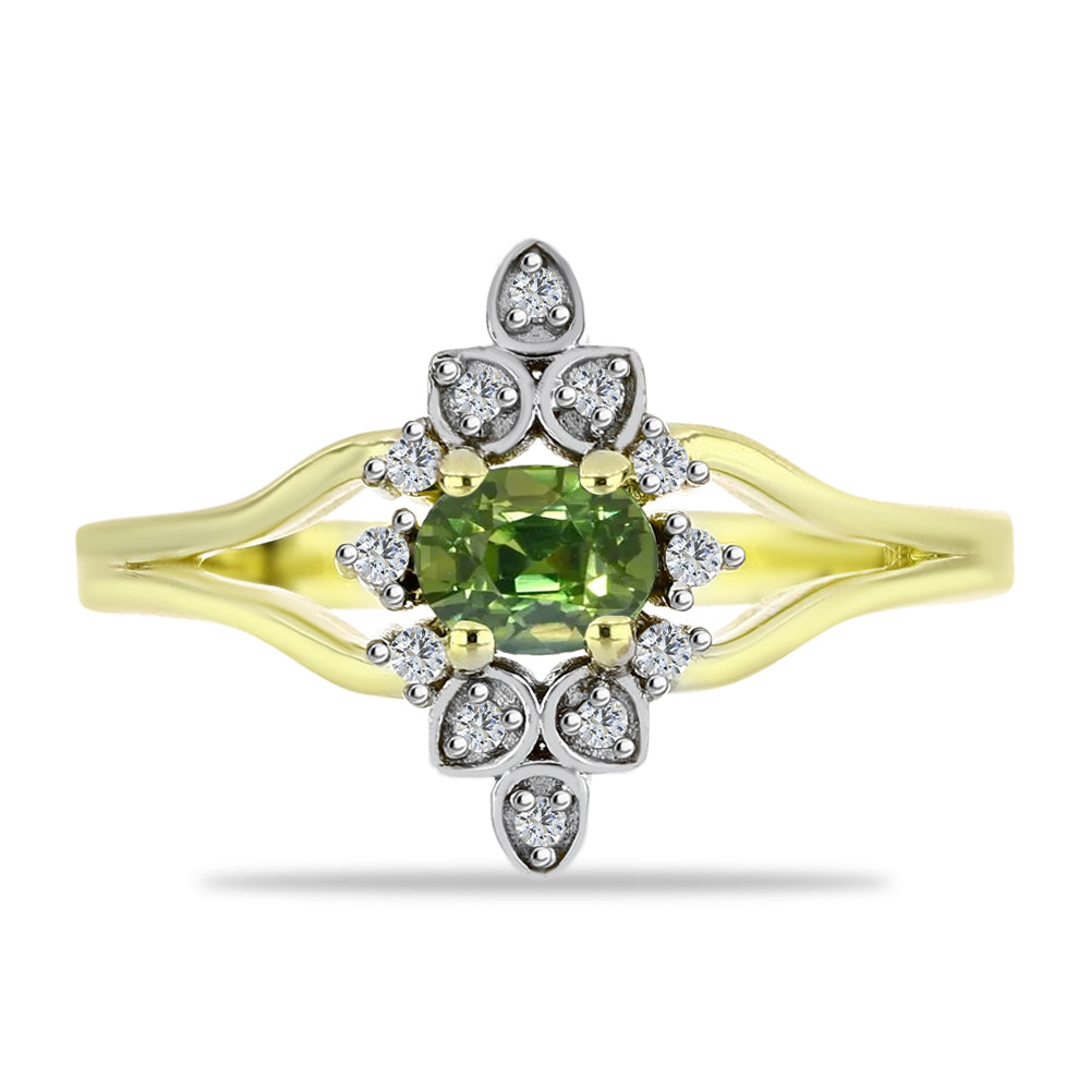Inel din Argint 925 Placat cu Aur ( 3.01 grame ) cu Safir verde și Topaz Alb 0.51 Carate