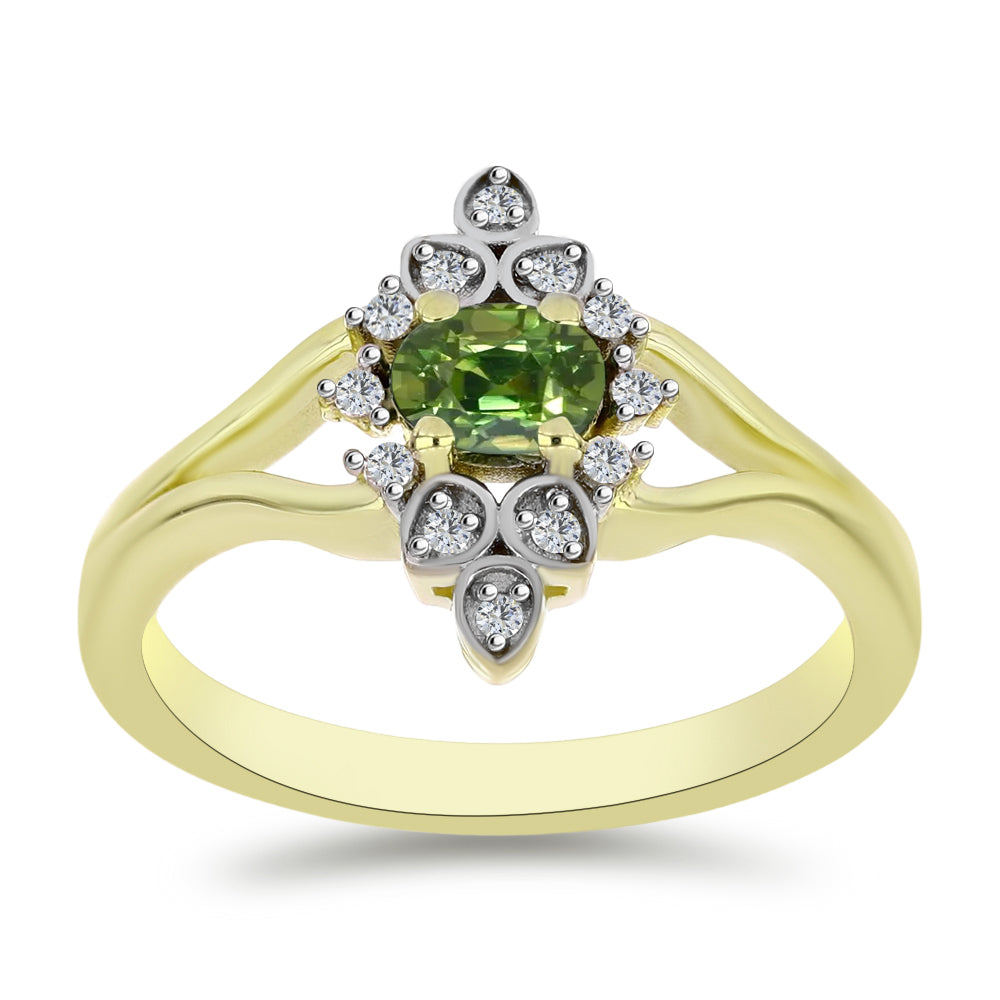 Inel din Argint 925 Placat cu Aur ( 3.01 grame ) cu Safir verde și Topaz Alb 0.51 Carate
