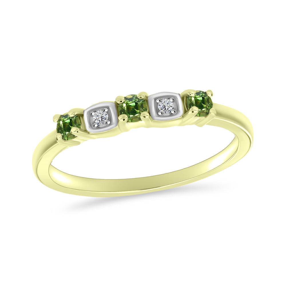 Inel din Argint 925 Placat cu Aur ( 1.85 grame ) cu Safir verde și Topaz Alb 0.34 Carate