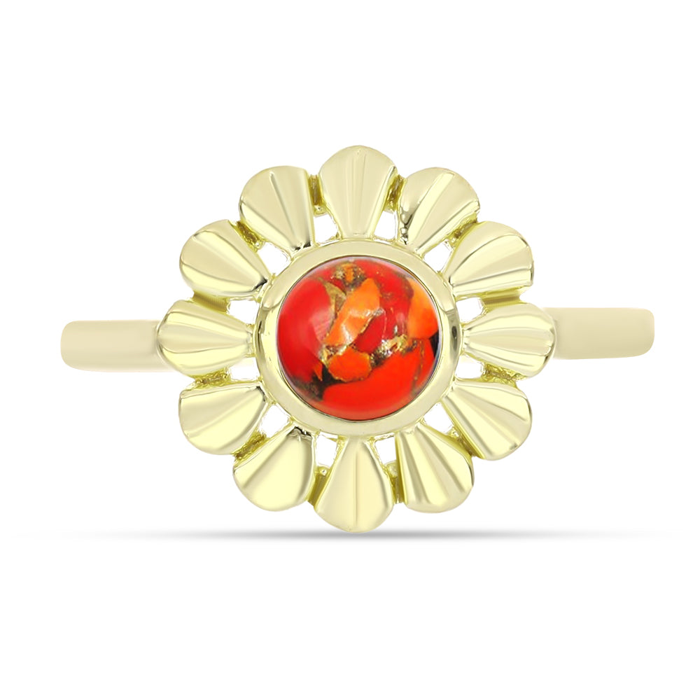 Inel din Argint 925 Placat cu Aur ( 3.1 grame ) cu Turcoaz Mohave 0.49 Carate 1 