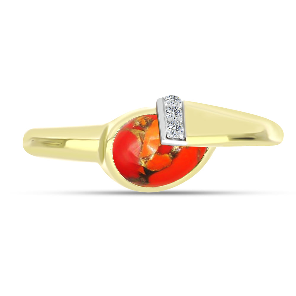 Inel din Argint 925 Placat cu Aur ( 3.27 grame ) cu Turcoaz Mohave și Topaz Alb 0.98 Carate 1 