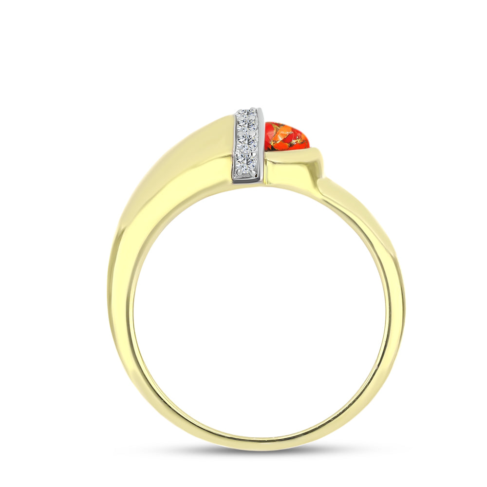 Inel din Argint 925 Placat cu Aur ( 3.27 grame ) cu Turcoaz Mohave și Topaz Alb 0.98 Carate