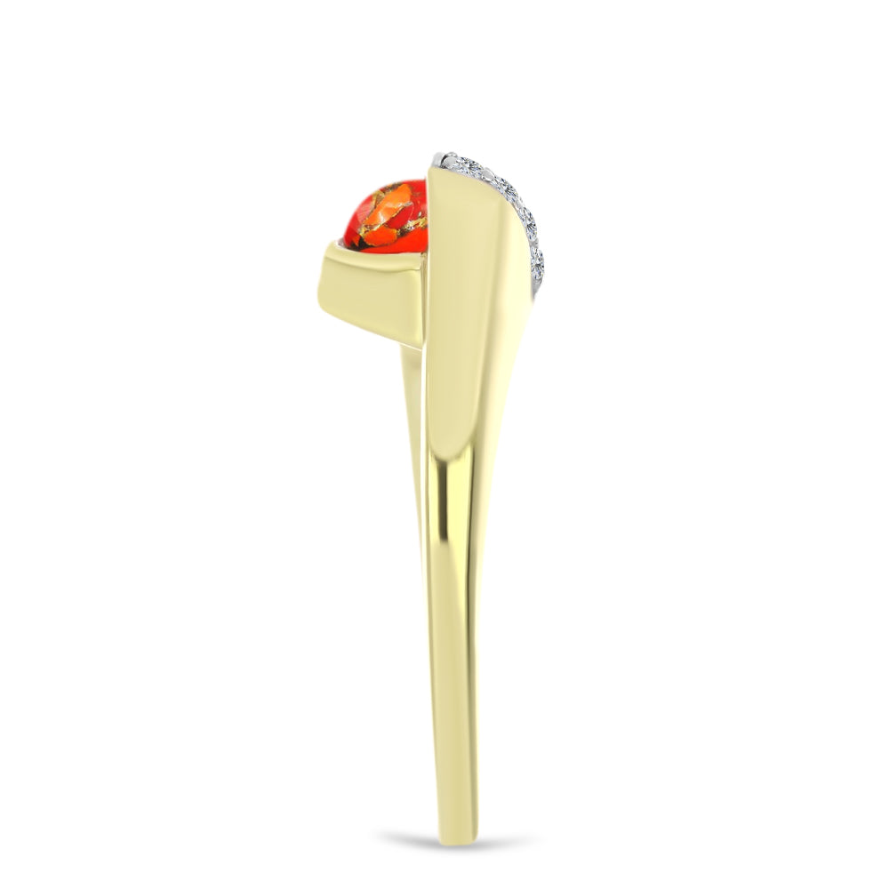 Inel din Argint 925 Placat cu Aur ( 3.27 grame ) cu Turcoaz Mohave și Topaz Alb 0.98 Carate 4 