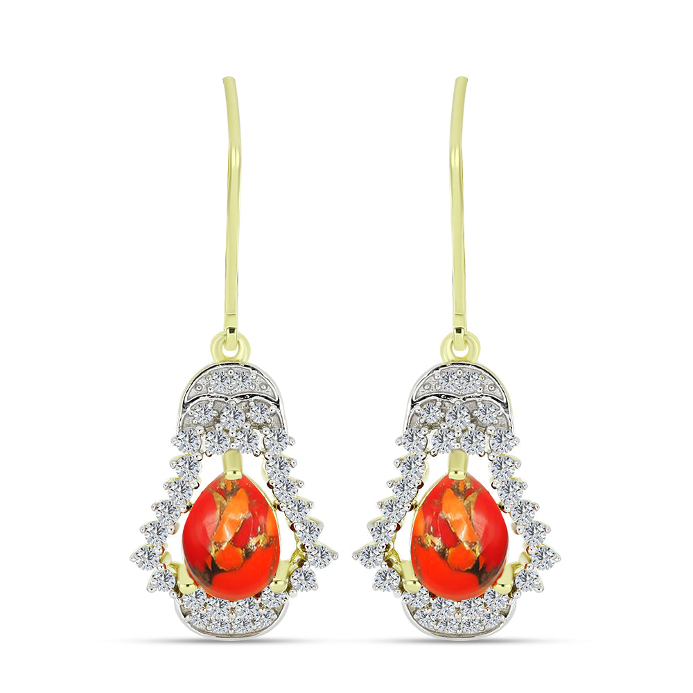 Cercei din Argint 925 Placat cu Aur ( 3.21 grame ) cu Turcoaz Mohave și Topaz Alb 2.8 Carate 1 