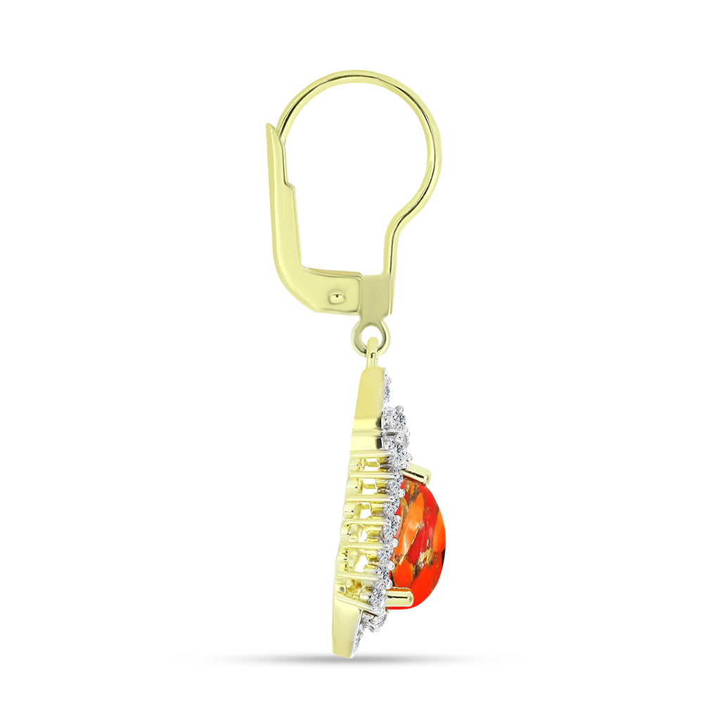 Cercei din Argint 925 Placat cu Aur ( 3.21 grame ) cu Turcoaz Mohave și Topaz Alb 2.8 Carate 2 