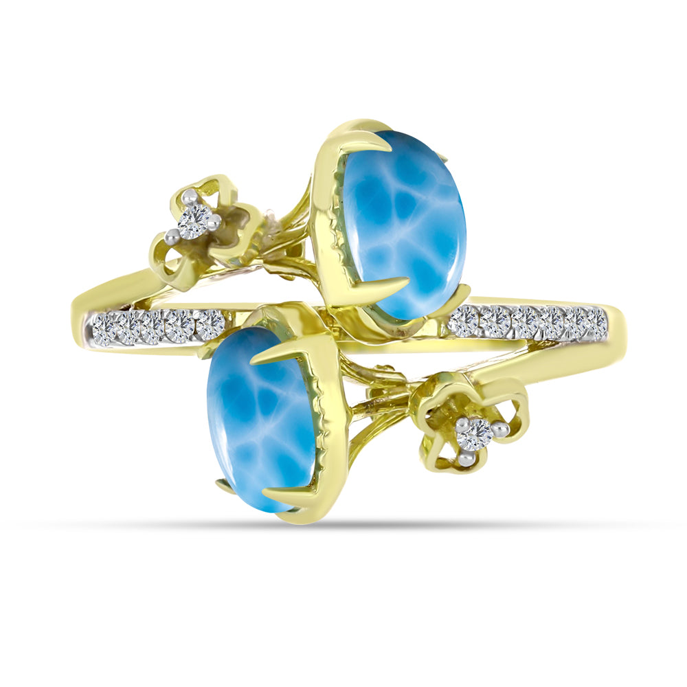 Inel din Argint 925 Placat cu Aur ( 3.21 grame ) cu Larimar(Piatra delfinului) și Topaz Alb 2.09 Carate