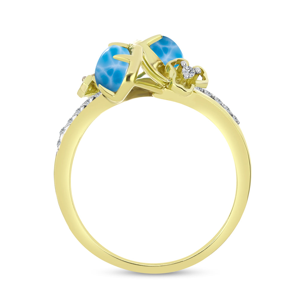 Inel din Argint 925 Placat cu Aur ( 3.21 grame ) cu Larimar(Piatra delfinului) și Topaz Alb 2.09 Carate