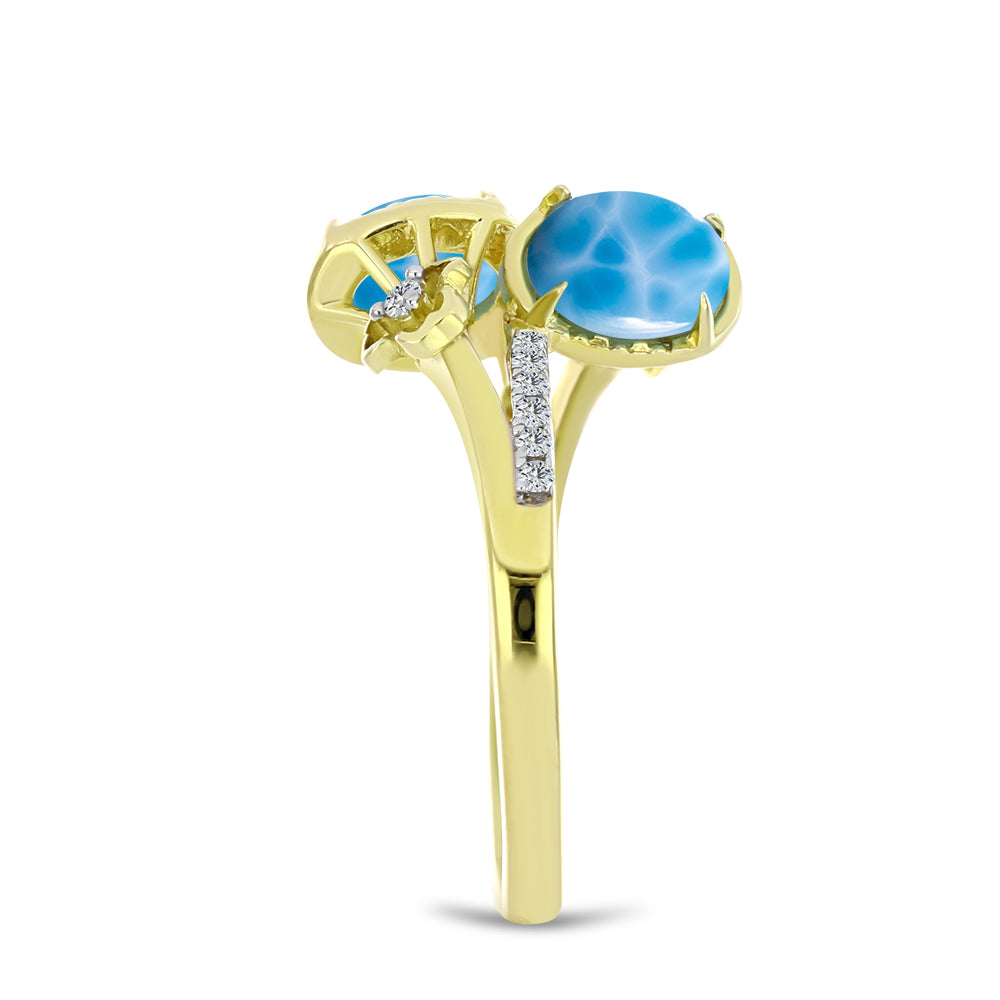 Inel din Argint 925 Placat cu Aur ( 3.21 grame ) cu Larimar(Piatra delfinului) și Topaz Alb 2.09 Carate 4 