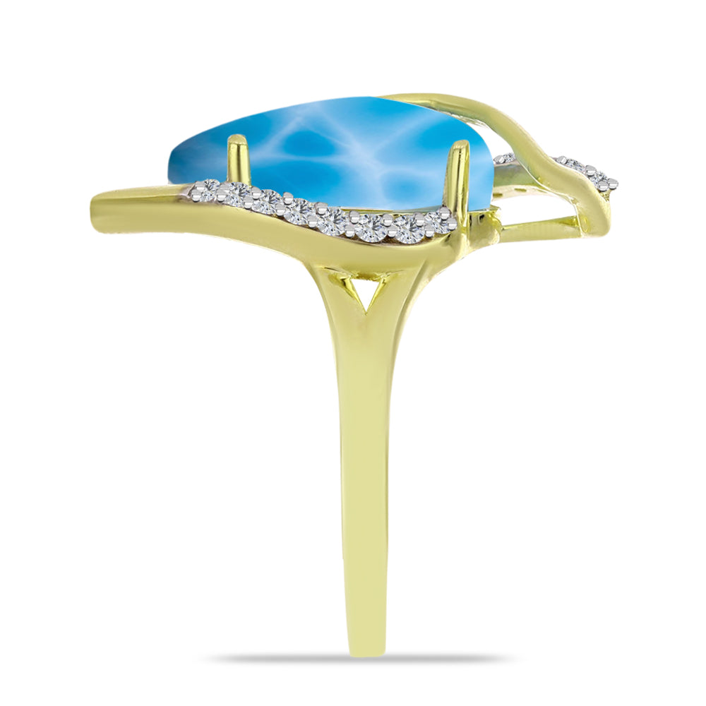 Inel din Argint 925 Placat cu Aur ( 3.74 grame ) cu Larimar(Piatra delfinului) și Topaz Alb 5.51 Carate 3 