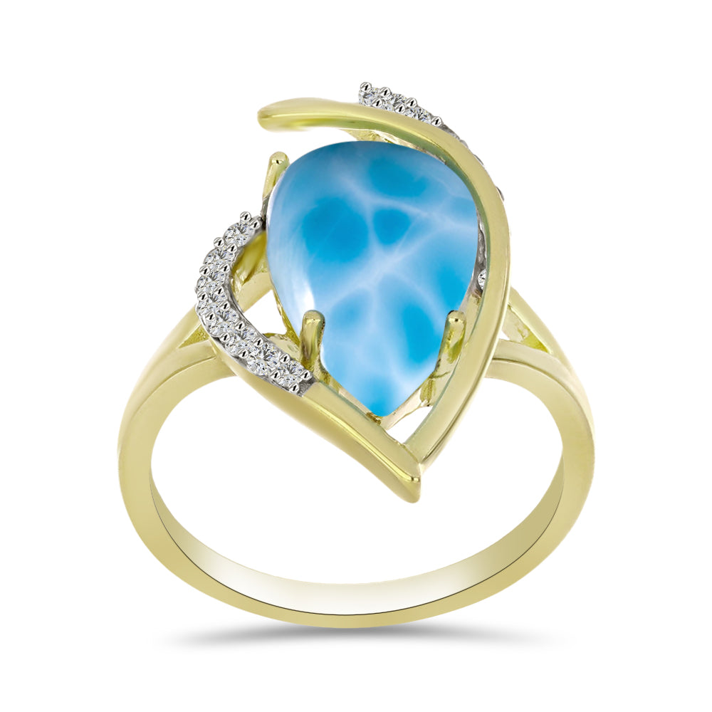 Inel din Argint 925 Placat cu Aur ( 3.74 grame ) cu Larimar(Piatra delfinului) și Topaz Alb 5.51 Carate 4 