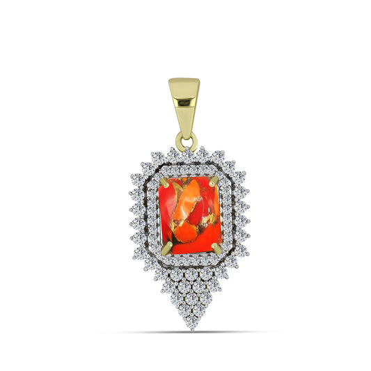 Pandantiv din Argint 925 Placat cu Aur ( 2.39 grame ) cu Turcoaz Mohave și Topaz Alb 2.58 Carate