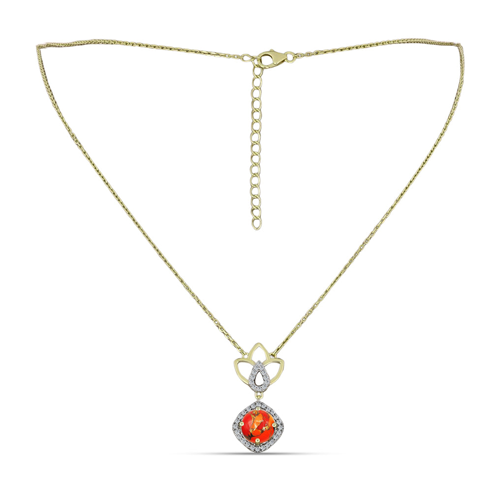 Colier din Argint 925 Placat cu Aur ( 4.4 grame ) cu Turcoaz Mohave și Topaz Alb 2.06 Carate 1 
