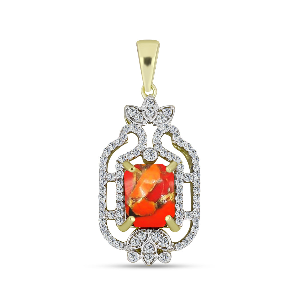 Pandantiv din Argint 925 Placat cu Aur ( 2.39 grame ) cu Turcoaz Mohave și Topaz Alb 2.26 Carate