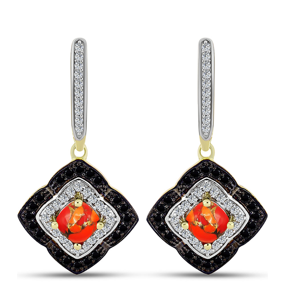 Cercei din Argint 925 Placat cu Aur ( 5.27 grame ) cu Turcoaz Mohave și Spinel Negru 2.09 Carate 3 