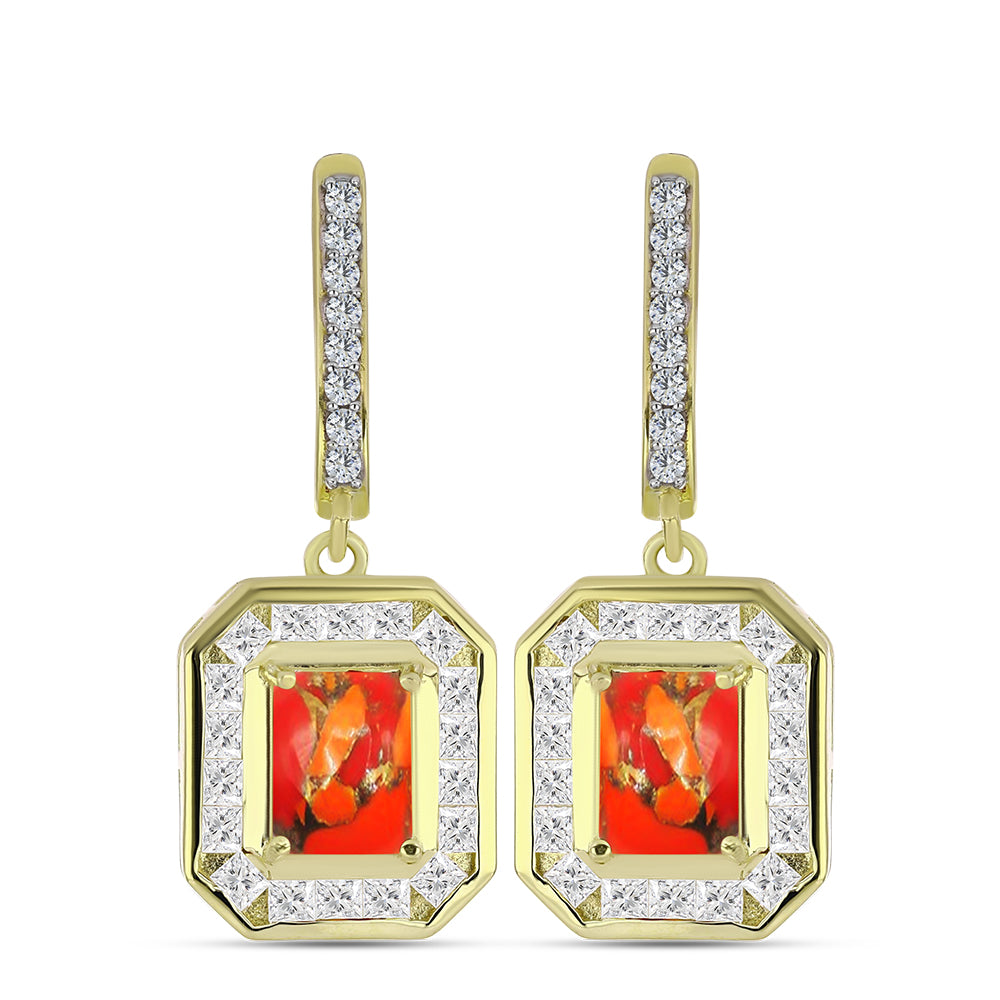 Cercei din Argint 925 Placat cu Aur ( 5.61 grame ) cu Turcoaz Mohave și Topaz Alb 4.47 Carate 1 