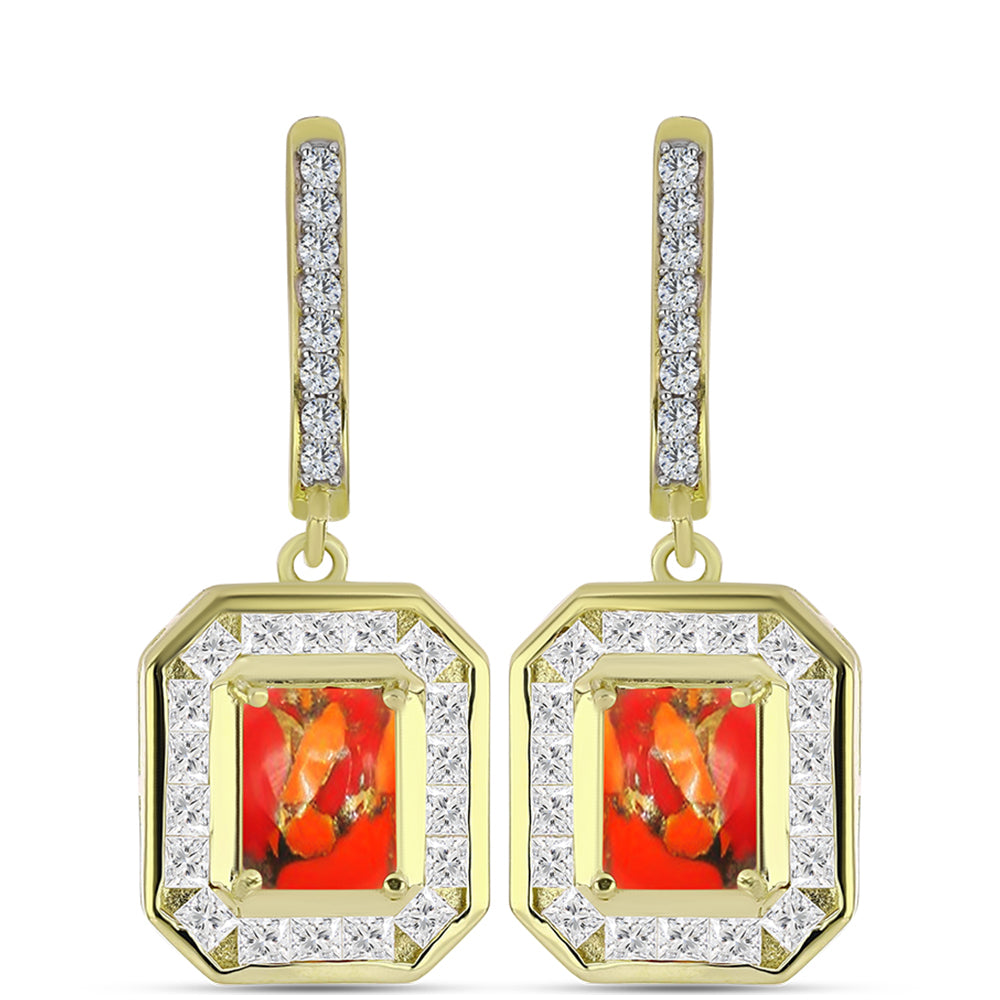 Cercei din Argint 925 Placat cu Aur ( 5.61 grame ) cu Turcoaz Mohave și Topaz Alb 4.47 Carate 3 