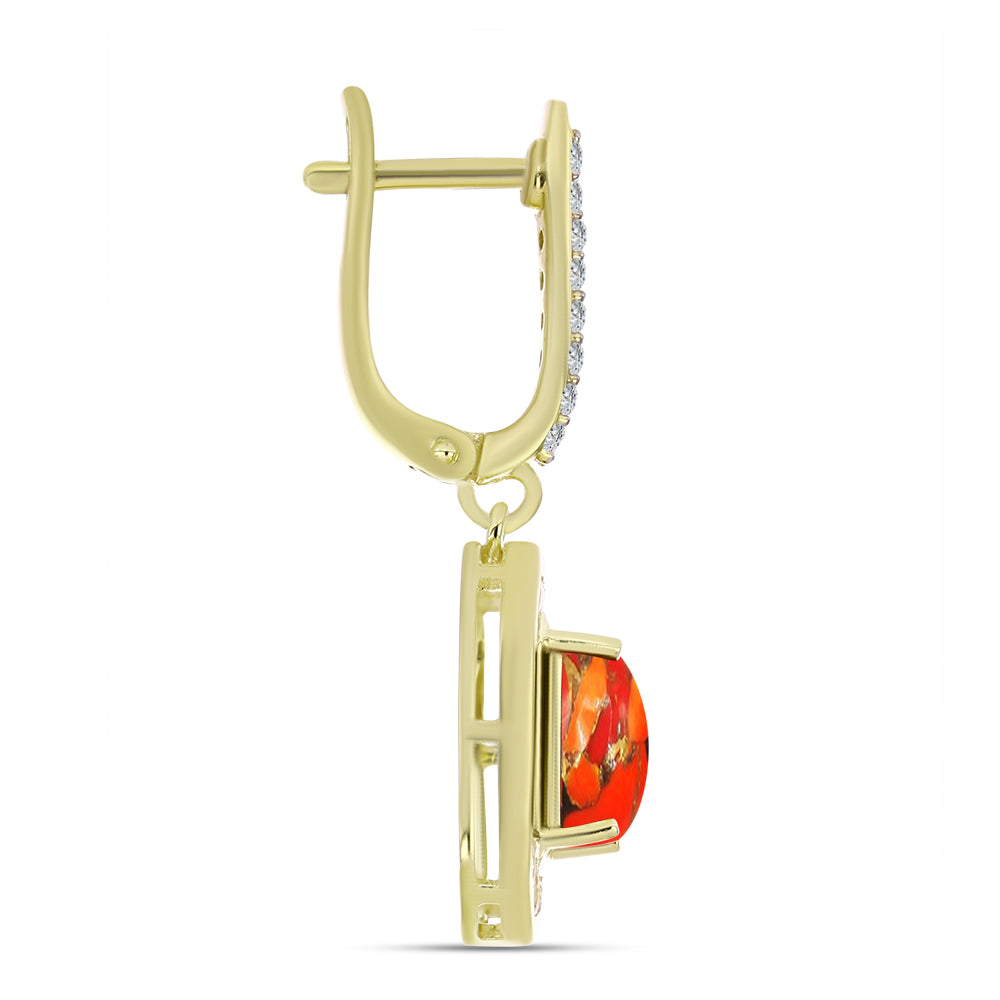 Cercei din Argint 925 Placat cu Aur ( 5.61 grame ) cu Turcoaz Mohave și Topaz Alb 4.47 Carate 2 