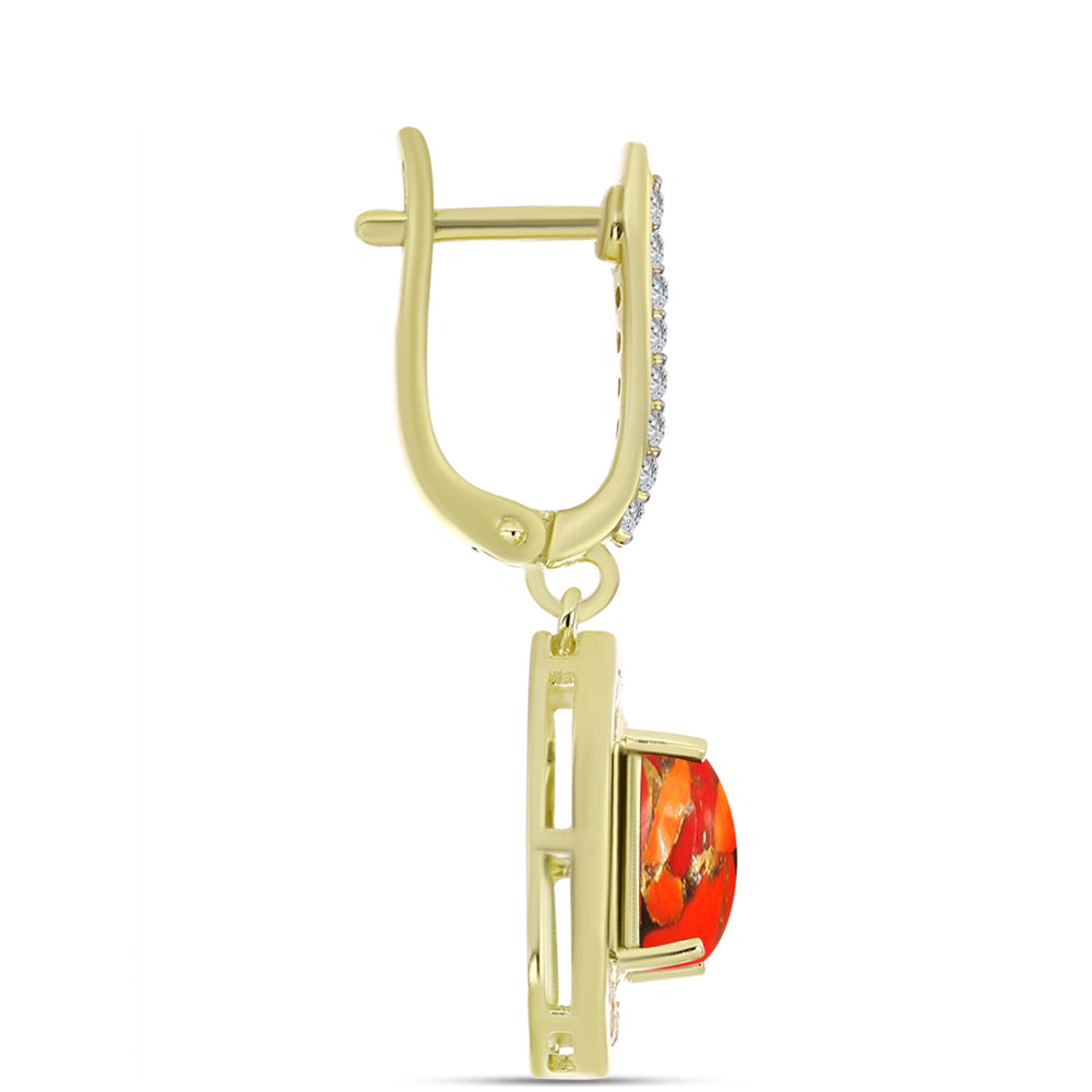 Cercei din Argint 925 Placat cu Aur ( 5.61 grame ) cu Turcoaz Mohave și Topaz Alb 4.47 Carate 4 