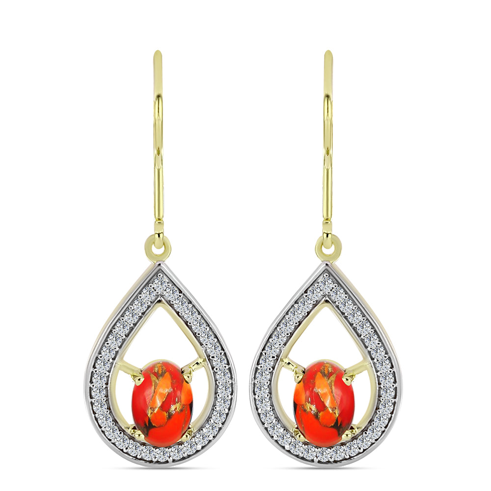 Cercei din Argint 925 Placat cu Aur ( 3.63 grame ) cu Turcoaz Mohave și Topaz Alb 1.89 Carate