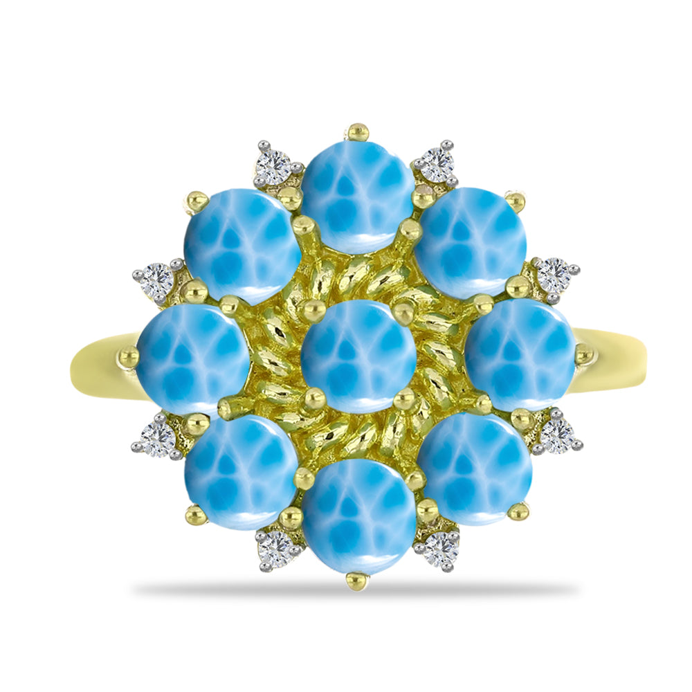 Inel din Argint 925 Placat cu Aur ( 3.14 grame ) cu Larimar(Piatra delfinului) și Topaz Alb 2.81 Carate