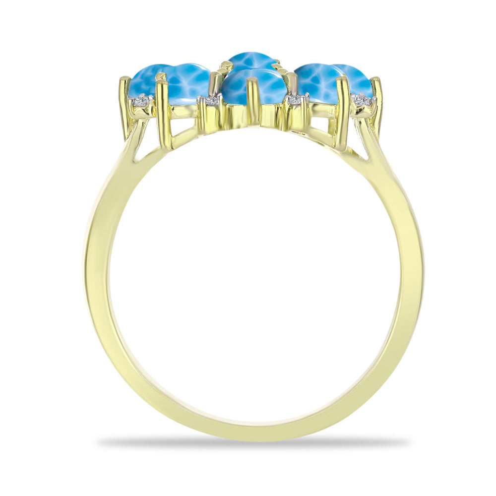 Inel din Argint 925 Placat cu Aur ( 3.14 grame ) cu Larimar(Piatra delfinului) și Topaz Alb 2.81 Carate 2 