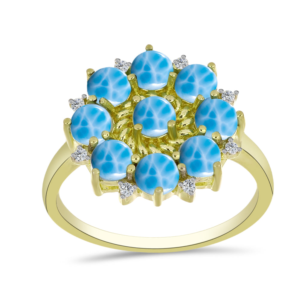 Inel din Argint 925 Placat cu Aur ( 3.14 grame ) cu Larimar(Piatra delfinului) și Topaz Alb 2.81 Carate 3 