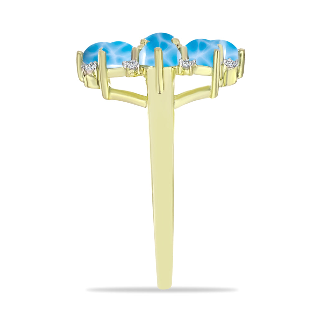 Inel din Argint 925 Placat cu Aur ( 3.14 grame ) cu Larimar(Piatra delfinului) și Topaz Alb 2.81 Carate 4 