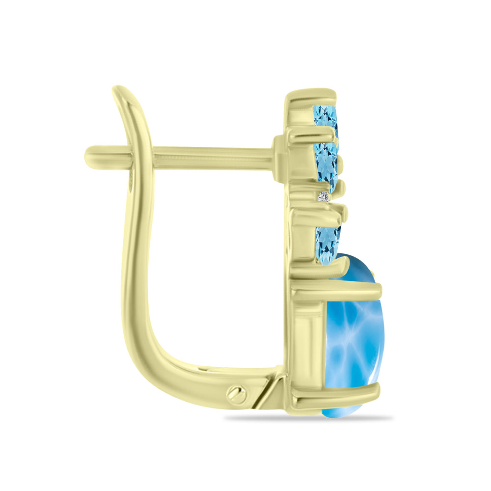 Cercei din Argint 925 Placat cu Aur ( 3.95 grame ) cu Larimar(Piatra delfinului) și Topaz Swiss Blue 5.17 Carate 2 