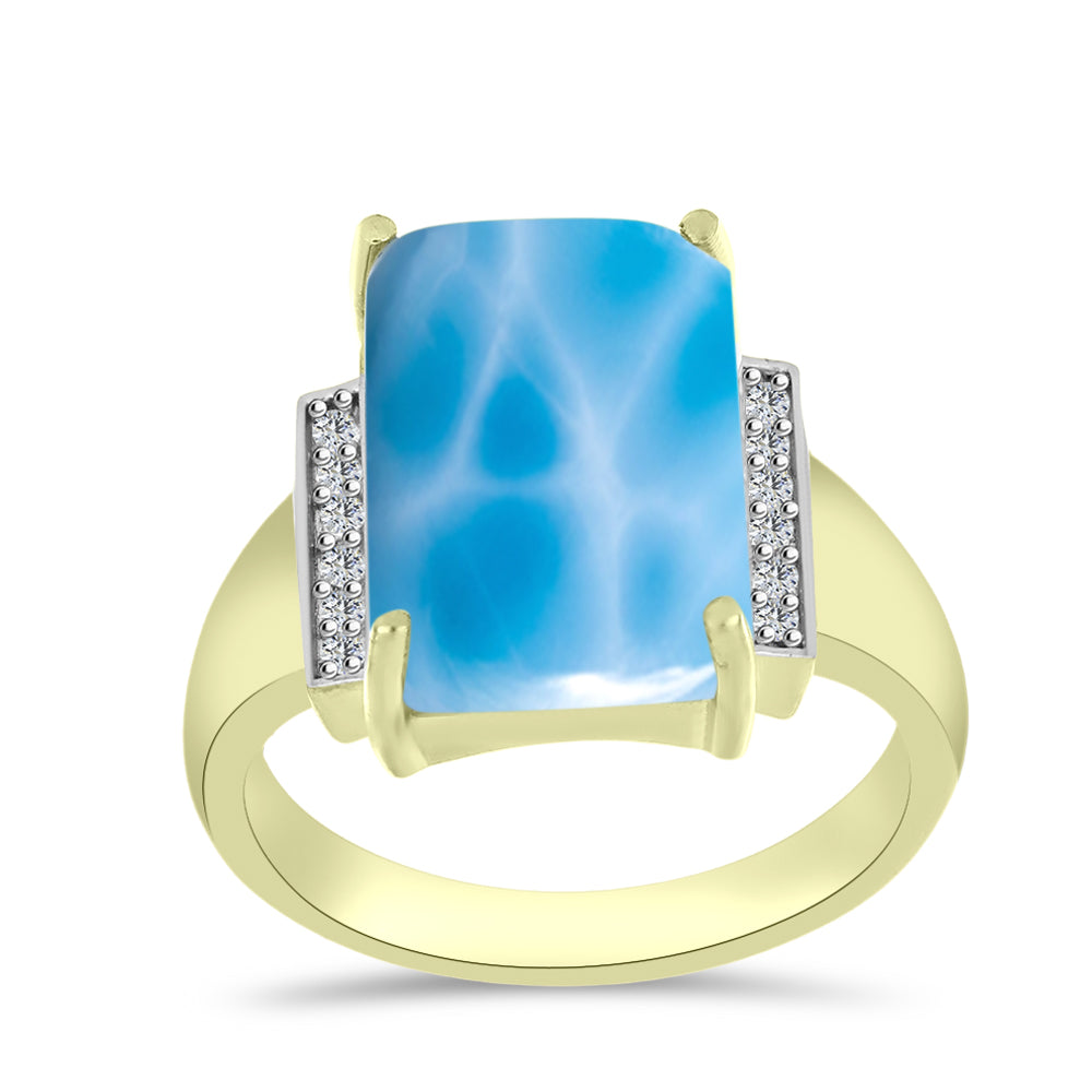 Inel din Argint 925 Placat cu Aur ( 4.51 grame ) cu Larimar(Piatra delfinului) și Topaz Alb 7.4 Carate 3 