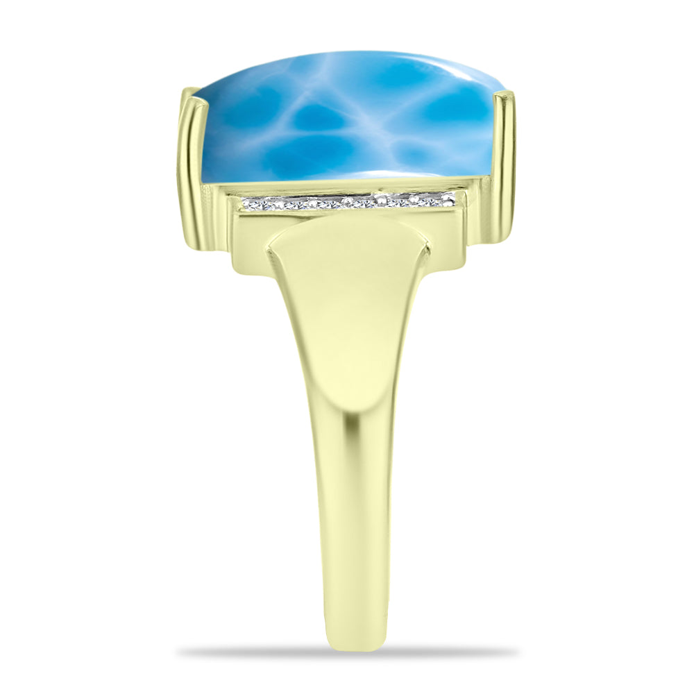 Inel din Argint 925 Placat cu Aur ( 4.51 grame ) cu Larimar(Piatra delfinului) și Topaz Alb 7.4 Carate