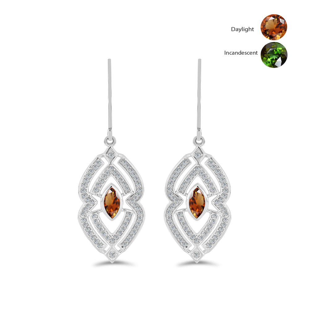 Cercei din Argint 925 ( 6.64 grame ) cu Zultanit Anatolian Certificat cultivat în laborator și Topaz Alb 2.58 Carate 1 