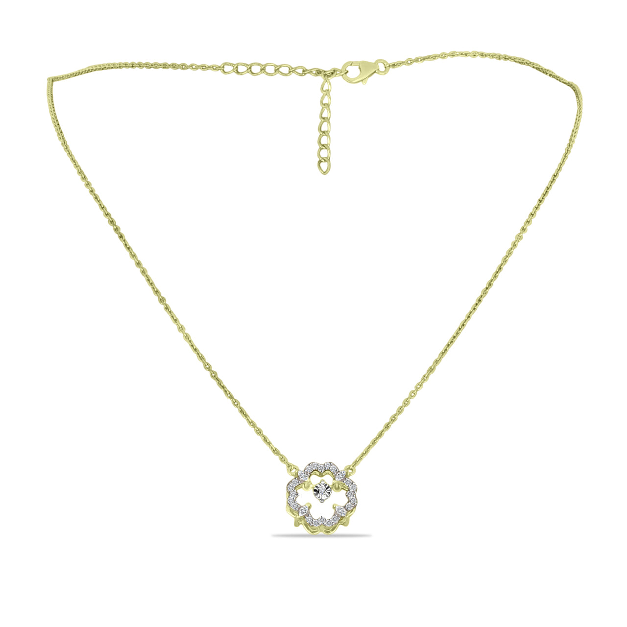 Colier din Argint 925 Placat cu Aur ( 3.94 grame ) cu Diamant Alb și Zircon Alb 0.38 Carate 1 