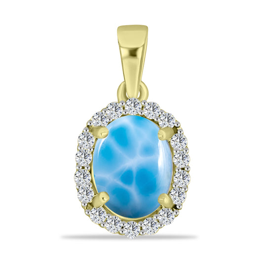 Pandantiv din Argint 925 Placat cu Aur ( 1.28 grame ) cu Larimar(Piatra delfinului) și Topaz Alb 2.3 Carate