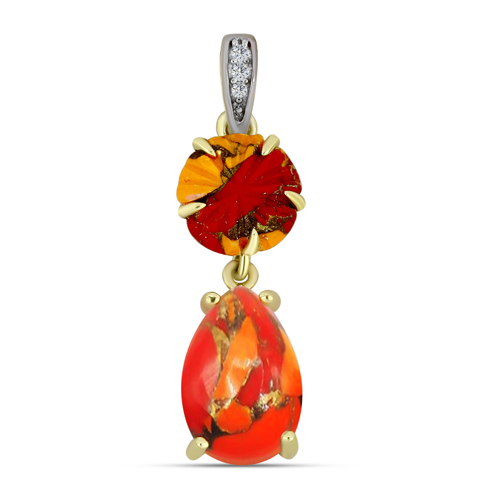 Pandantiv din Argint 925 Placat cu Aur ( 1.15 grame ) cu Turcoaz Mohave și Topaz Alb 3.33 Carate 1 
