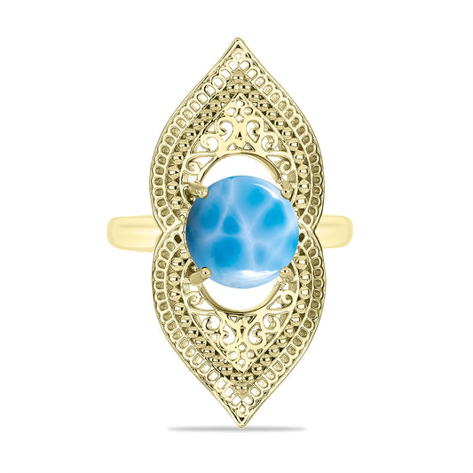 Inel din Argint 925 Placat cu Aur ( 5.88 grame ) cu Larimar(Piatra delfinului) 3.82 Carate