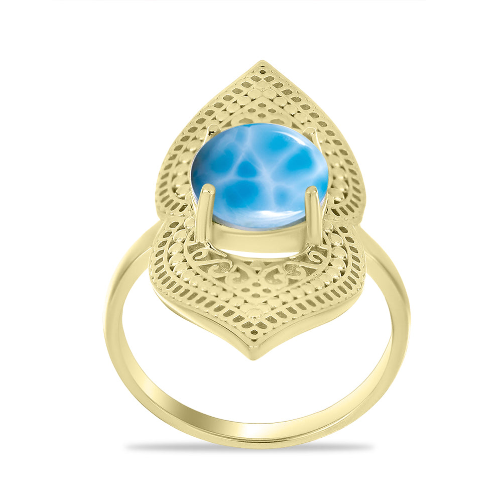 Inel din Argint 925 Placat cu Aur ( 5.88 grame ) cu Larimar(Piatra delfinului) 3.82 Carate 3 