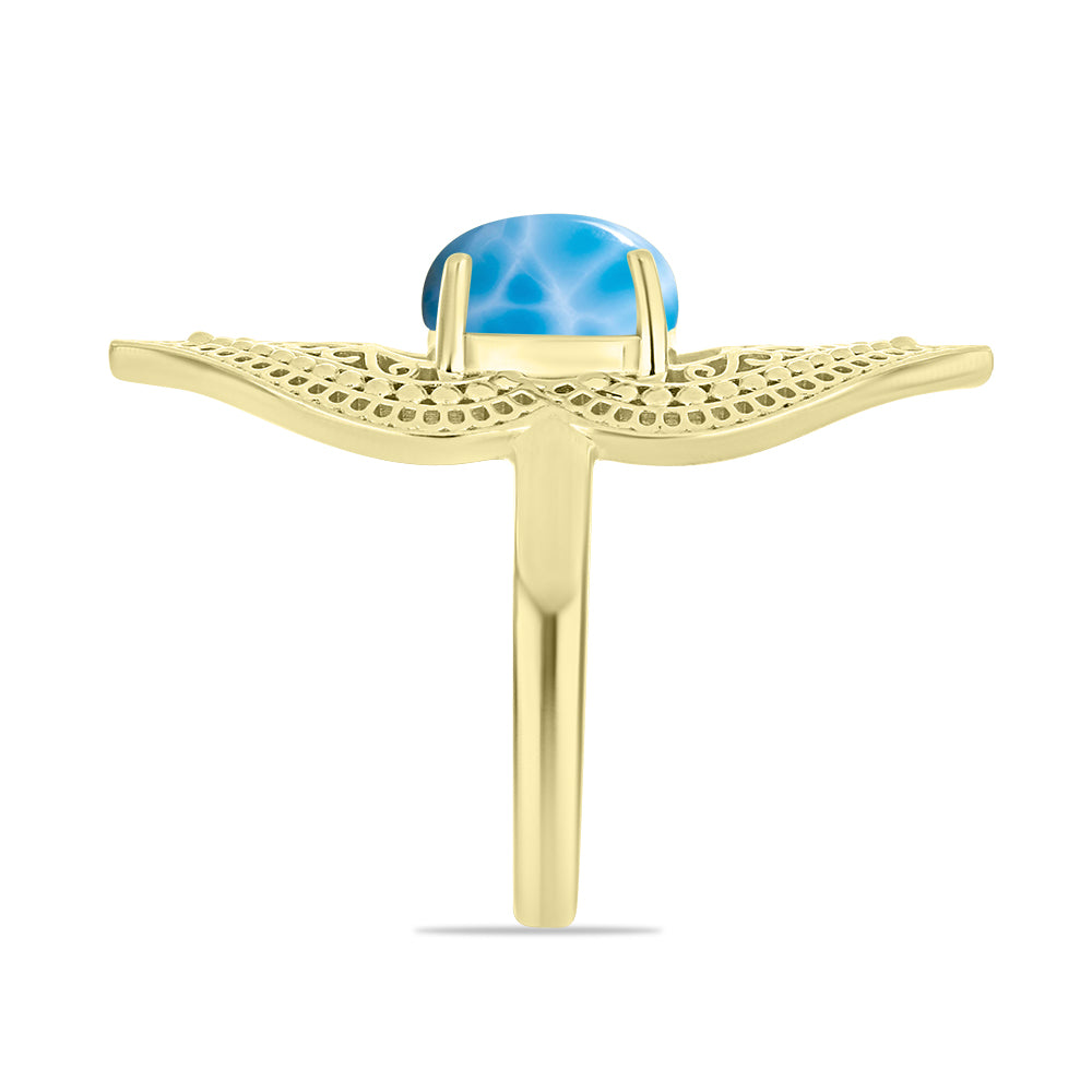 Inel din Argint 925 Placat cu Aur ( 5.88 grame ) cu Larimar(Piatra delfinului) 3.82 Carate 4 