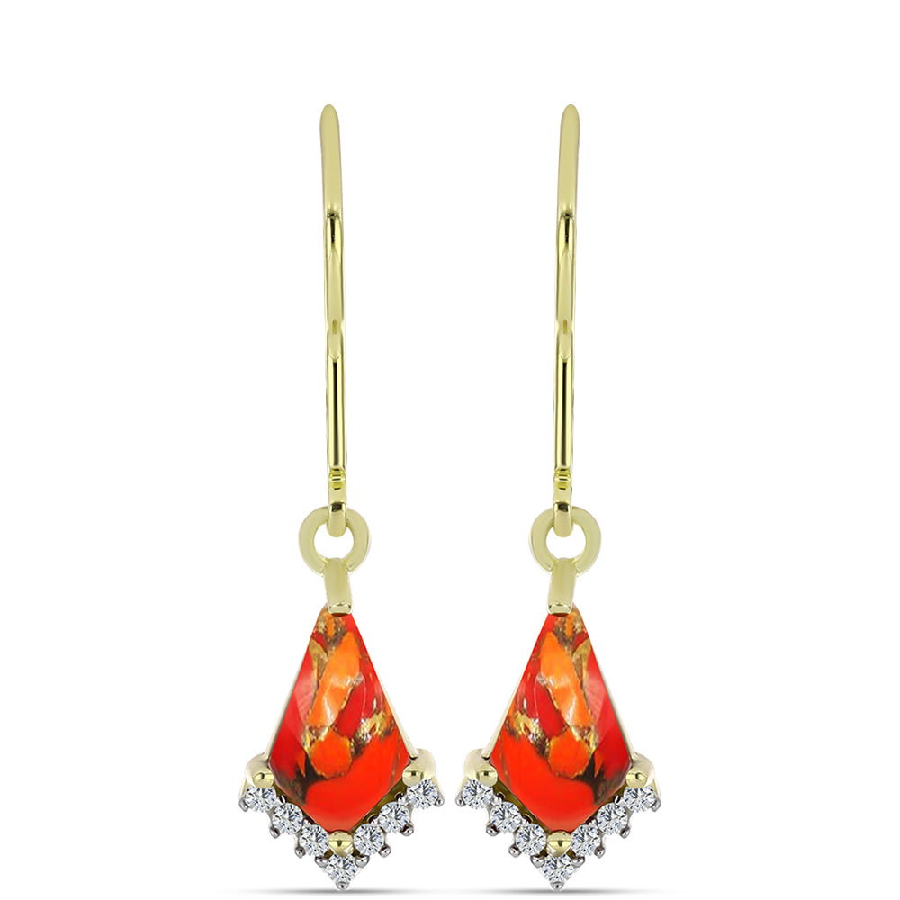 Cercei din Argint 925 Placat cu Aur ( 2.21 grame ) cu Turcoaz Mohave și Topaz Alb 1.59 Carate 3 
