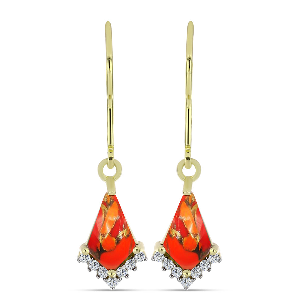 Cercei din Argint 925 Placat cu Aur ( 2.21 grame ) cu Turcoaz Mohave și Topaz Alb 1.59 Carate