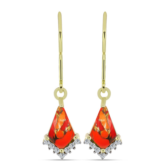 Cercei din Argint 925 Placat cu Aur ( 2.21 grame ) cu Turcoaz Mohave și Topaz Alb 1.59 Carate