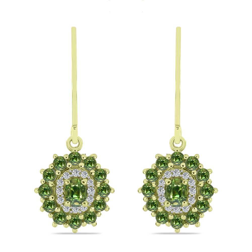 Cercei din Argint 925 Placat cu Aur ( 2.98 grame ) cu Safir verde și Topaz Alb 1.74 Carate 1 