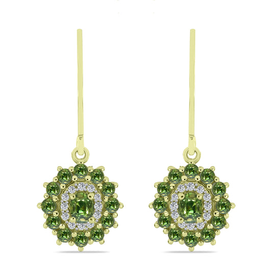 Cercei din Argint 925 Placat cu Aur ( 2.98 grame ) cu Safir verde și Topaz Alb 1.74 Carate