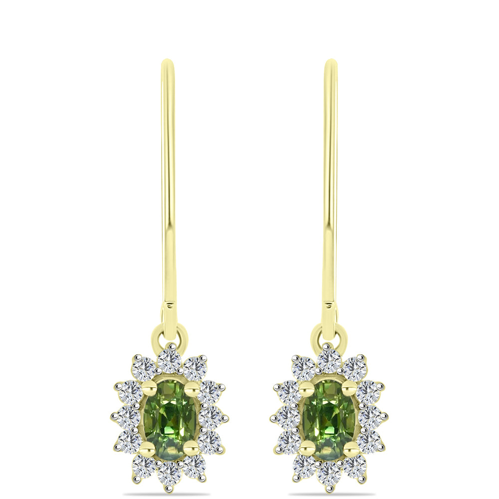 Cercei din Argint 925 Placat cu Aur ( 1.71 grame ) cu Safir verde și Topaz Alb 1.06 Carate 3 