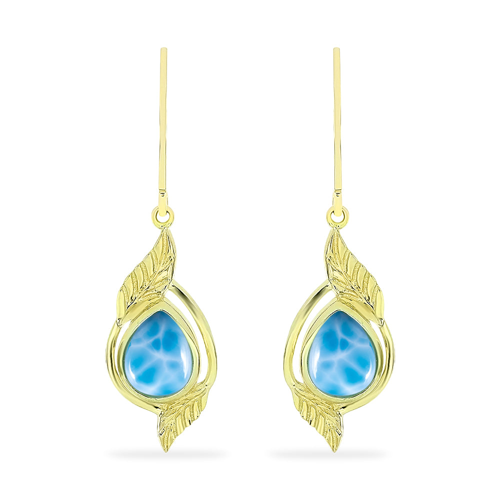 Cercei din Argint 925 Placat cu Aur ( 4.17 grame ) cu Larimar(Piatra delfinului) 3.7 Carate 1 